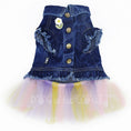 Load image into Gallery viewer, Peep Bunnies Denim Dog Jacket with Tutu front view
