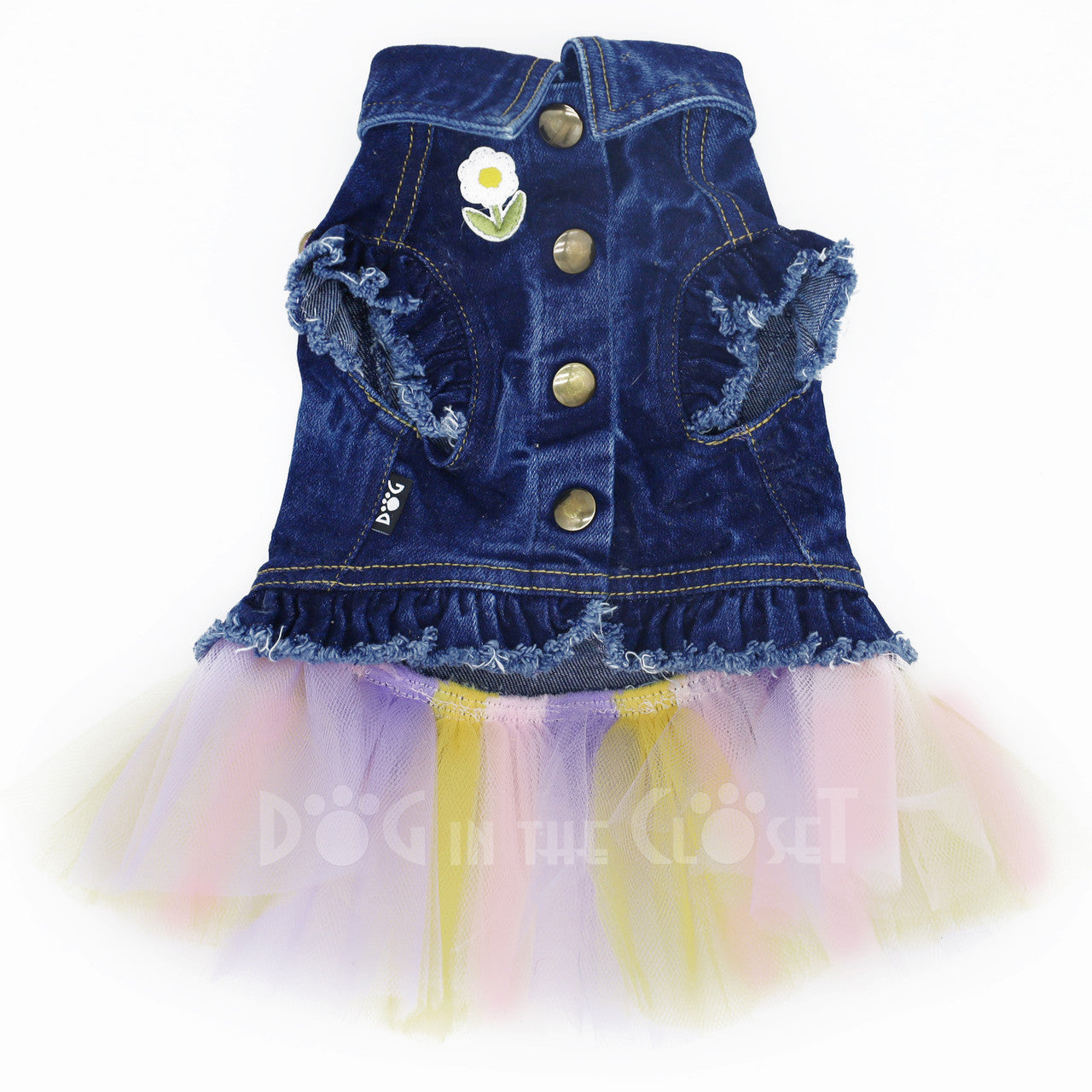 Peep Bunnies Denim Dog Jacket with Tutu front view