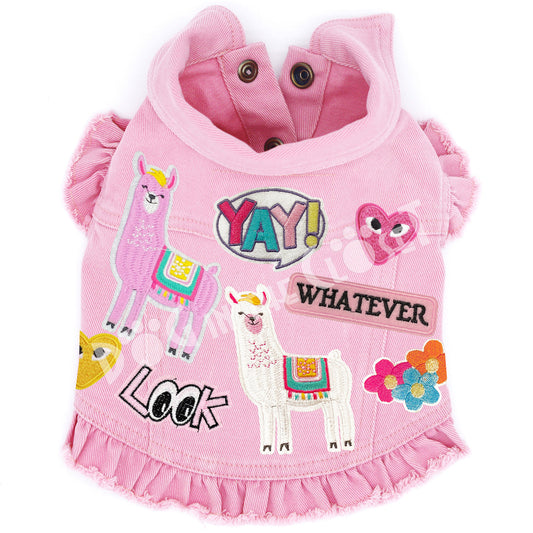 Yay for Llamas Denim Dog Jacket for dogs
