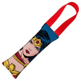 Load image into Gallery viewer, Dog Toy Squeaky Tug Toy - Wonder Woman JL Rebirth Face + WW Icon CLOSE-UP Blue Red - RED Webbing
