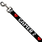 Dog Leash - GAMER 2/Heart 8-Bit Black/White/Red