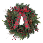 Kurt Adler 24-Inch Decorated Unlit Green Wreath with Bow, Holly Berrys and Cones