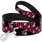 Dog Leash - Love Me w/Sketch Stars & Stripes Black/Fuchsia/White