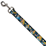 Dog Leash - Alice in Wonderland Poses/Clock/Bottle Diamond/Stripe Black/White/Blues