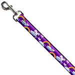Dog Leash - Unicorns/Rainbows w/Stripes Purple