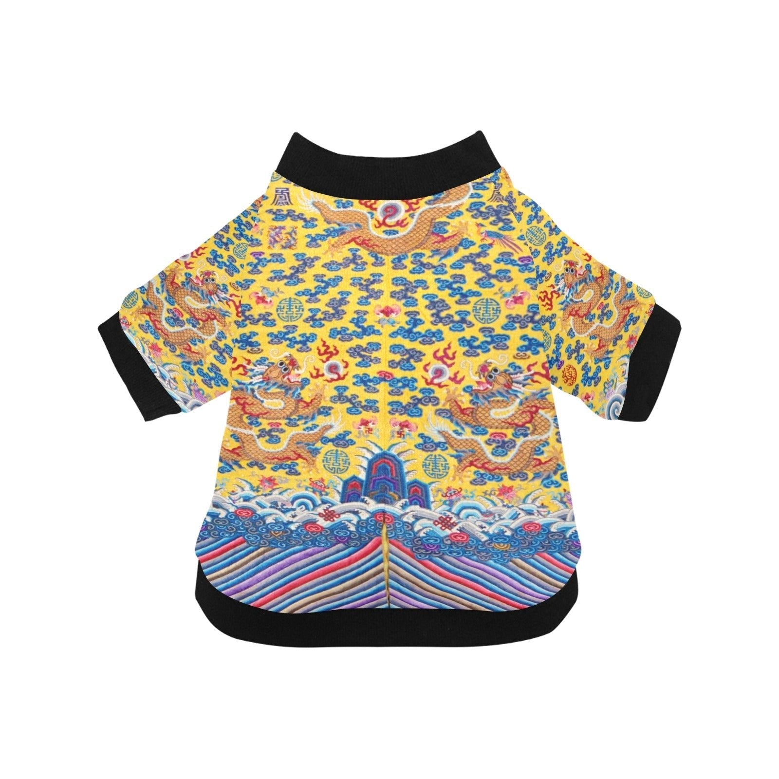 Yellow Qing Dynasty Dragon Round Neck Shirt luxury pet product from Southlake Paws