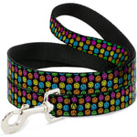 Dog Leash - Smiley Faces Melted Mini Repeat Black/Multi Neon