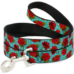 Dog Leash - Red Roses/Polka Dots Turquoise