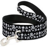 Dog Leash - Skulls & Stars Black/White