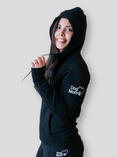 Load image into Gallery viewer, Dog Mom Adventures Full Zip Hooded Jacket - Black. 
