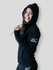 Dog Mom Adventures Full Zip Hooded Jacket - Black. 