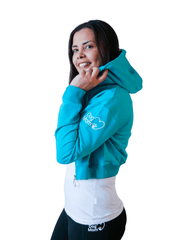 Dog Mom Crop Top Hoodie - Aqua 