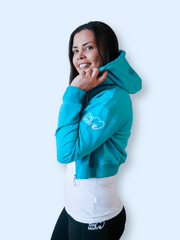 Dog Mom Crop Top Hoodie - Aqua 