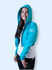 Dog Mom Crop Top Hoodie - Aqua 