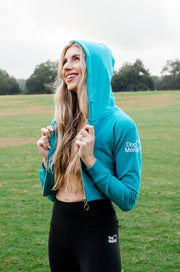 Dog Mom Crop Top Hoodie - Aqua 