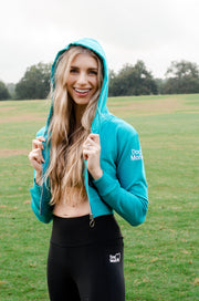 Dog Mom Crop Top Hoodie - Aqua 