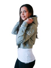 Dog Mom Crop Top Hoodie - Army Green 
