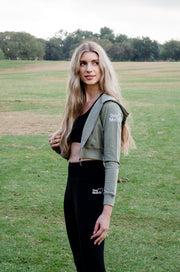 Dog Mom Crop Top Hoodie - Army Green 