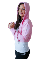 Dog Mom Crop Top Hoodie - Pink 