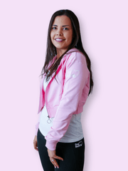 Dog Mom Crop Top Hoodie - Pink 