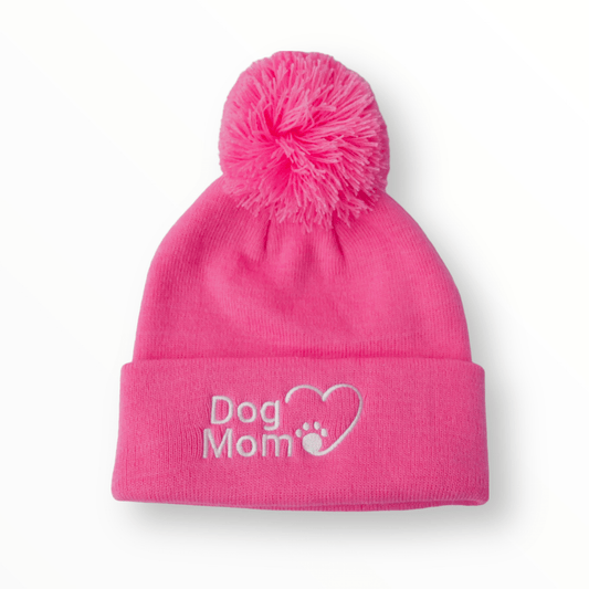 Dog Mom Bobble Beanie - Pink