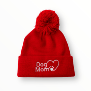 Dog Mom Bobble Beanie - Red