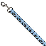 Dog Leash - Checker & Stripe Skulls Black/White/Baby Blue