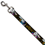 Dog Leash - White Rabbit Poses LOOKING FOR WONDERLAND/Clocks Black/Golds