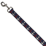 Dog Leash - Anchor3 CLOSE-UP Navy/Red/Cream