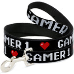 Dog Leash - GAMER 1/Heart 8-Bit Black/White/Red